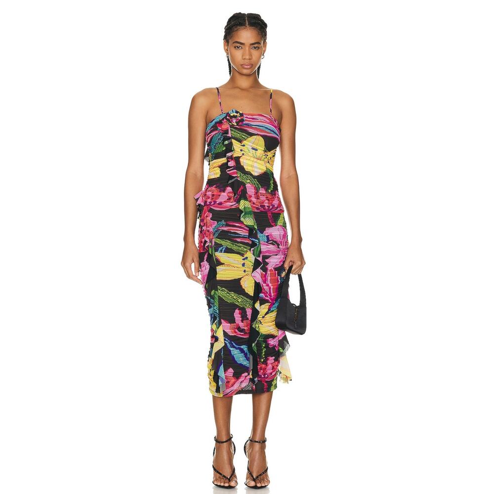 ROCOCO SAND multi floral bodycon stretchy and light Chris Midi Dress small